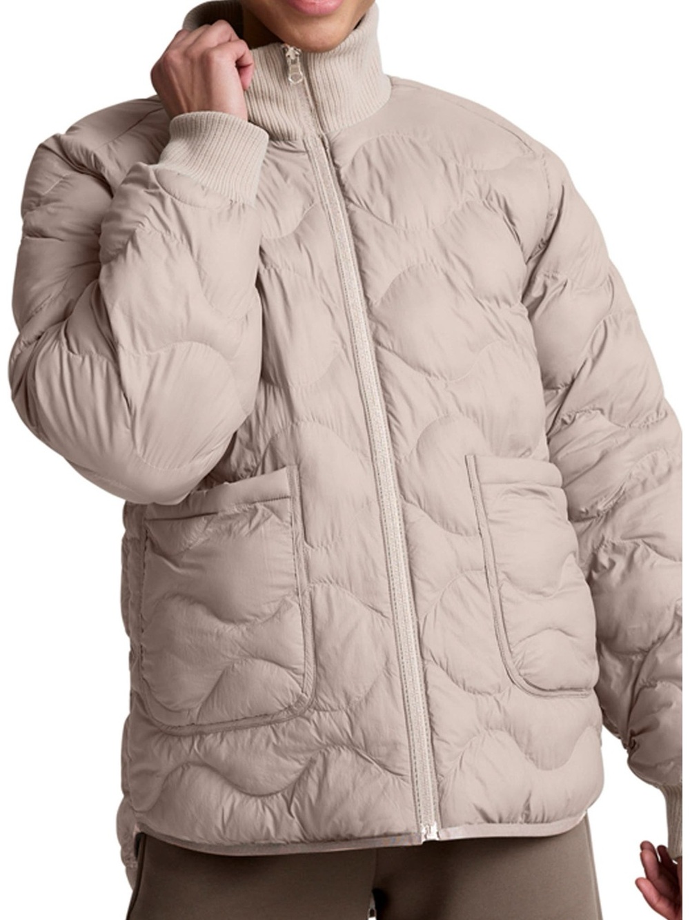 BEYOND YOGA Two-Way Reversible Quilted Jacket Sherpa Oat Latte Sz XS